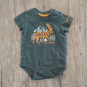 Carhartt Forest Green Baby Onesie with Orange Design
